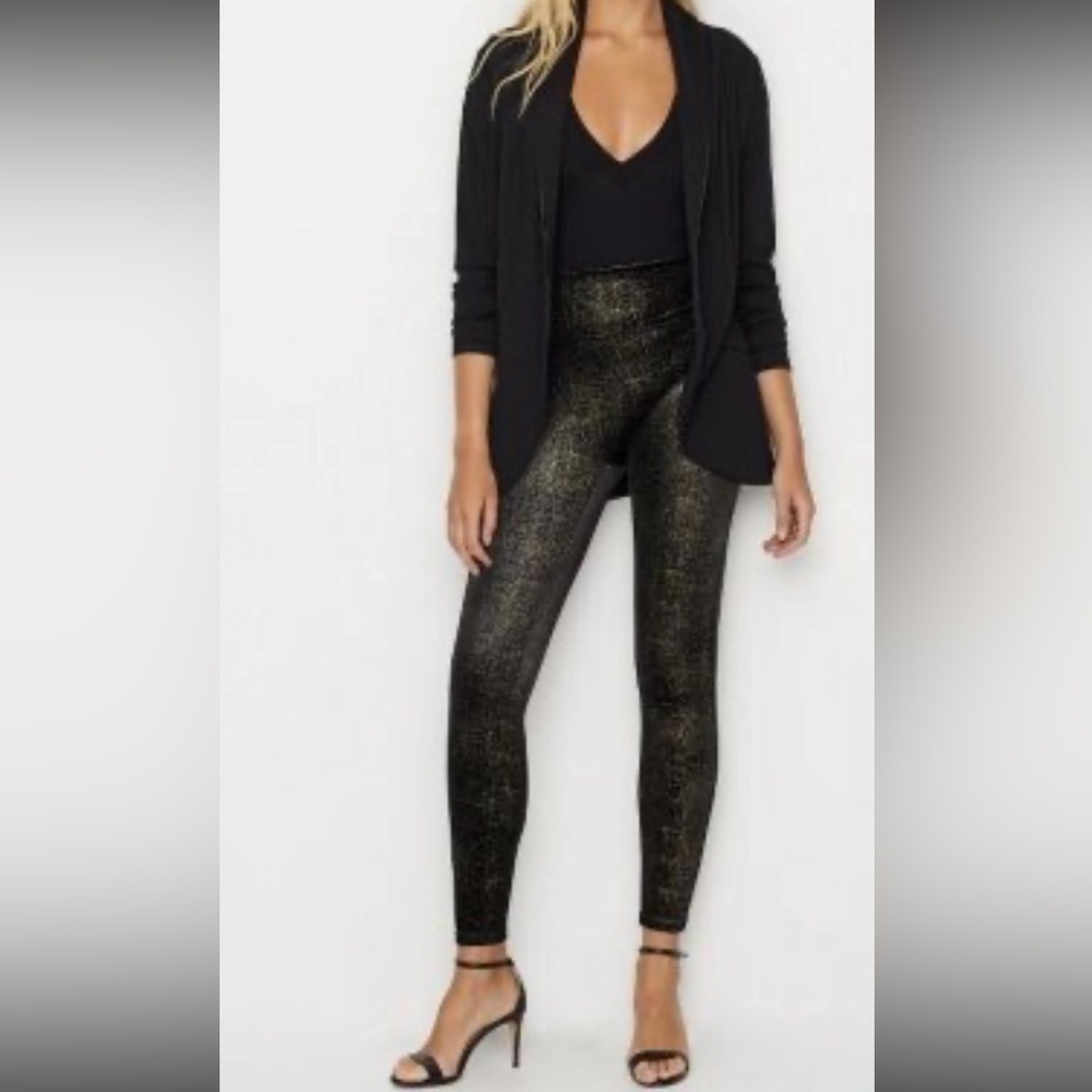 Spanx Velvet Shine Black/Gold Leggings Size M